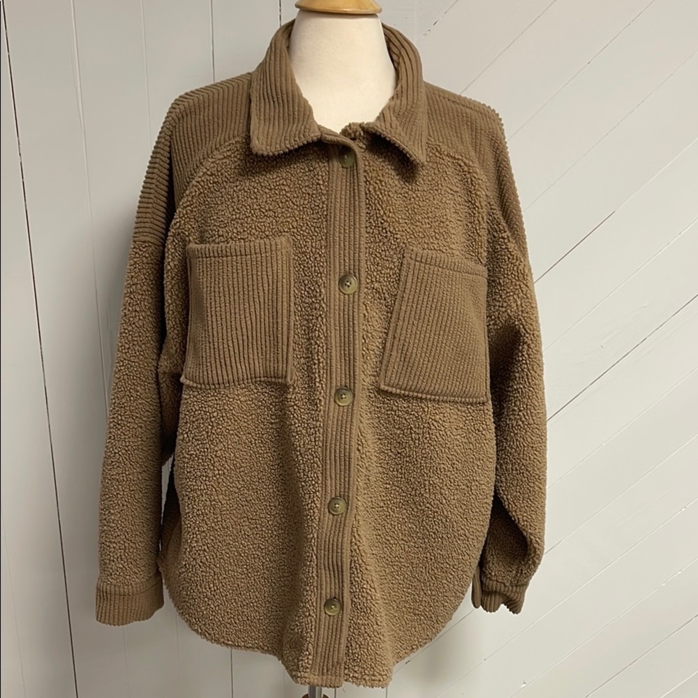 AE American Eagle Aerie Cozy Brown Camel Sherpa Jacket Size L